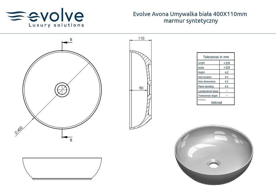 Evolve Avona Umywalka biała 400X110mm marmur syntetyczny.JPG
